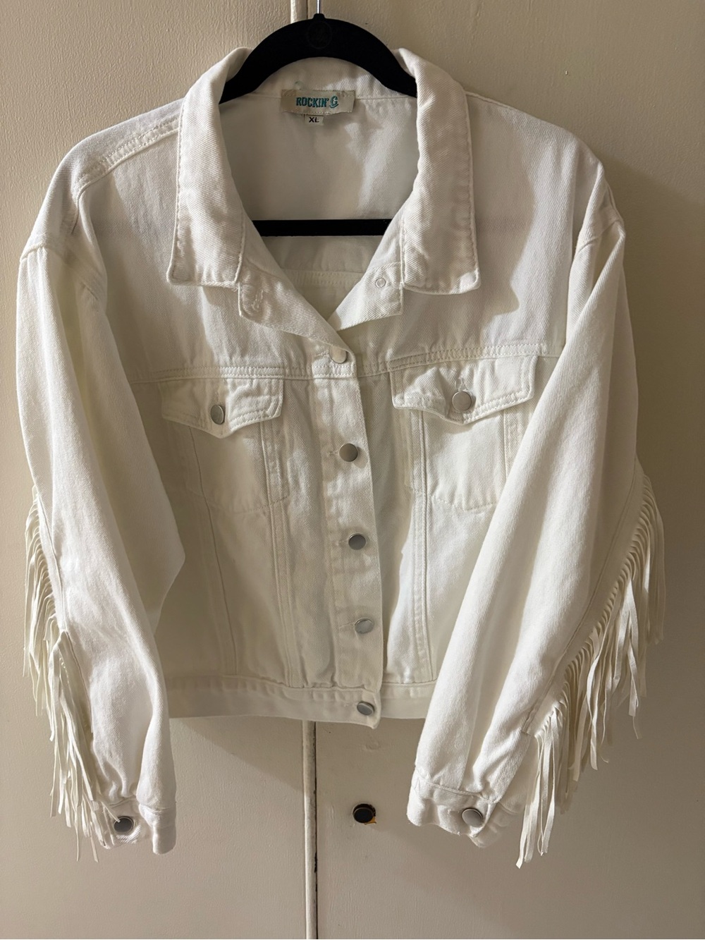 White Fringe Denim Jacket - Women